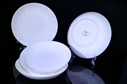 Lily Bone China Dinnerware Set, 4 Pieces, 8-inch Pasta White, Salad, Fruit Plate